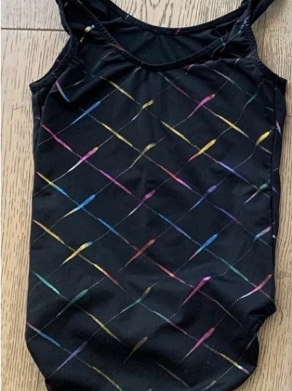 Kids Black Dance Leotard with Multicolor Diamond Print
